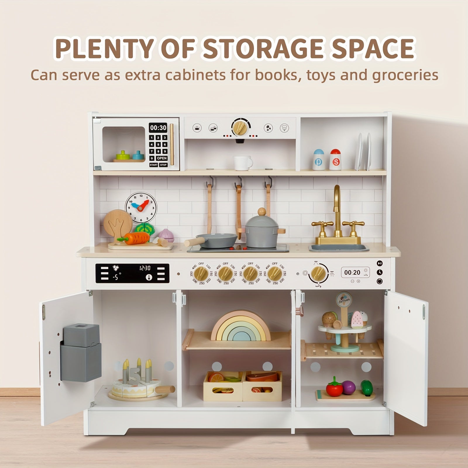 Kids Play Kitchen Set, Kitchen Set for Kids with Plenty Of Play Features, Sink, Oven, Stove, Dishwasher, Coffee Maker, Ice Maker And Microwave, Play Kitchen Sets for Kids Ages 3+