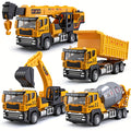 Alloy Construction Vehicles Set, Mini Size 5.8" Inertia Engineering Vehicles, Excavator Dump Truck Cement Mixer Crane, No Battery Needed, Ideal Gift for Christmas Halloween School Season