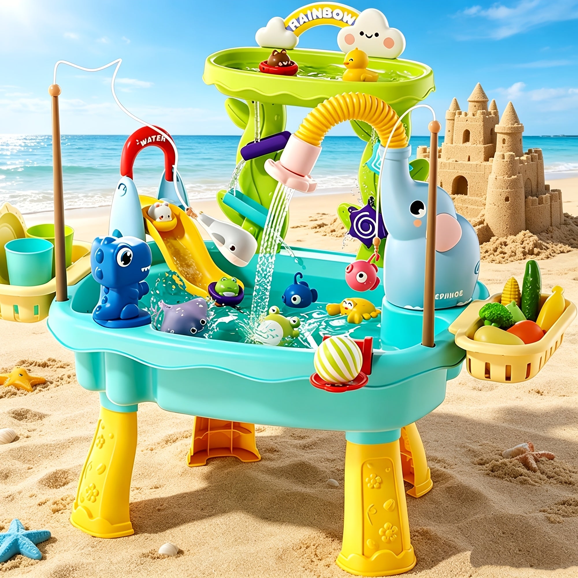 2026 Toddler Water Table Toy with Electric Water Pump, Kids Water Table WithFaucet/Play Food Accessories/Fishing Toy, Kitchen Play Sink Toys for Girl Boy Age 3+