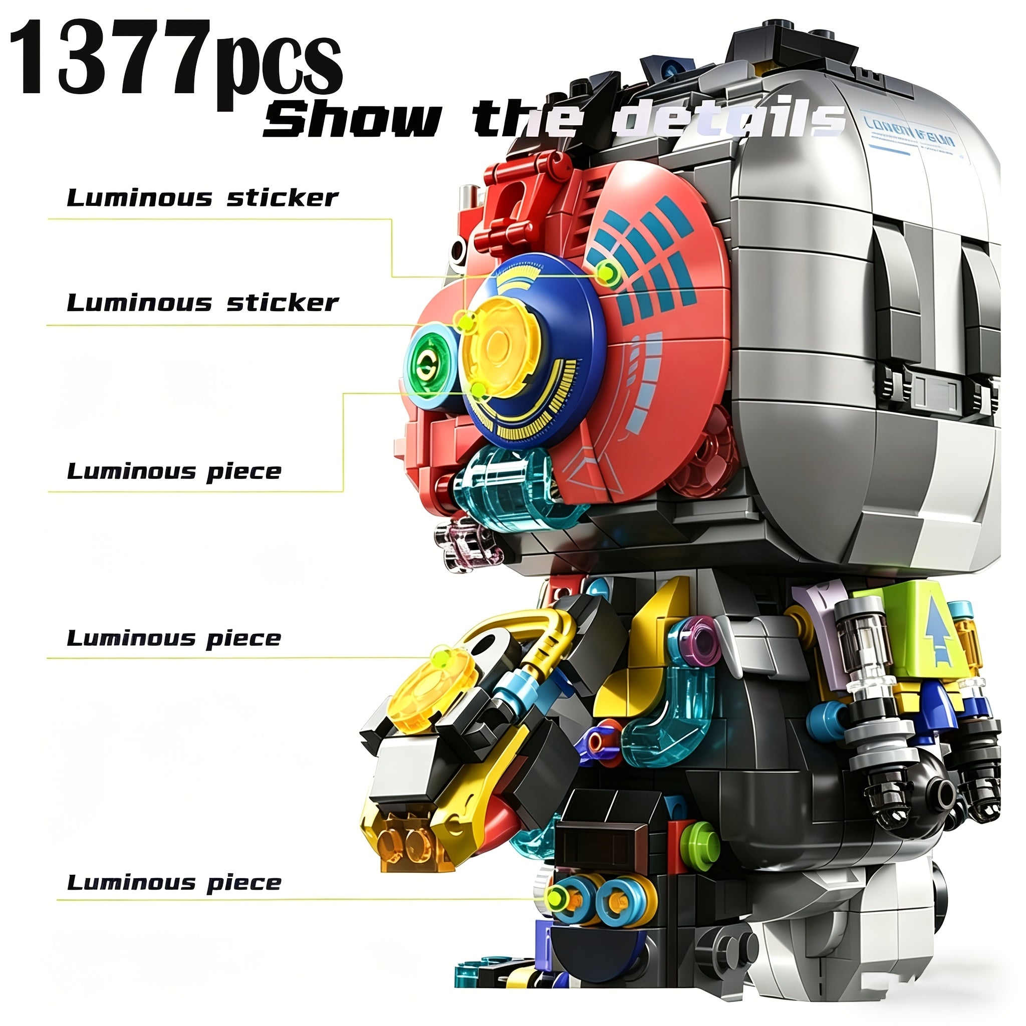 1377pcs Building Block Mechanical Rabbit, Punk Style Middle-Scale Model, Pink Exterior And ABS Material, Easy Assembly Operation, Suitable As Halloween, Christmas, Thanksgiving Gifts, Shipped in Color Box