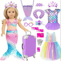 18 Inch Doll Clothes.(No Doll)And Accessories Mermaid Dress Luggage Case Travel Play Set Include Suitcase, Dresses, Bag, Camera, Glasses, Pillow, Eyeshade.Christmas Gift for Ages 3+