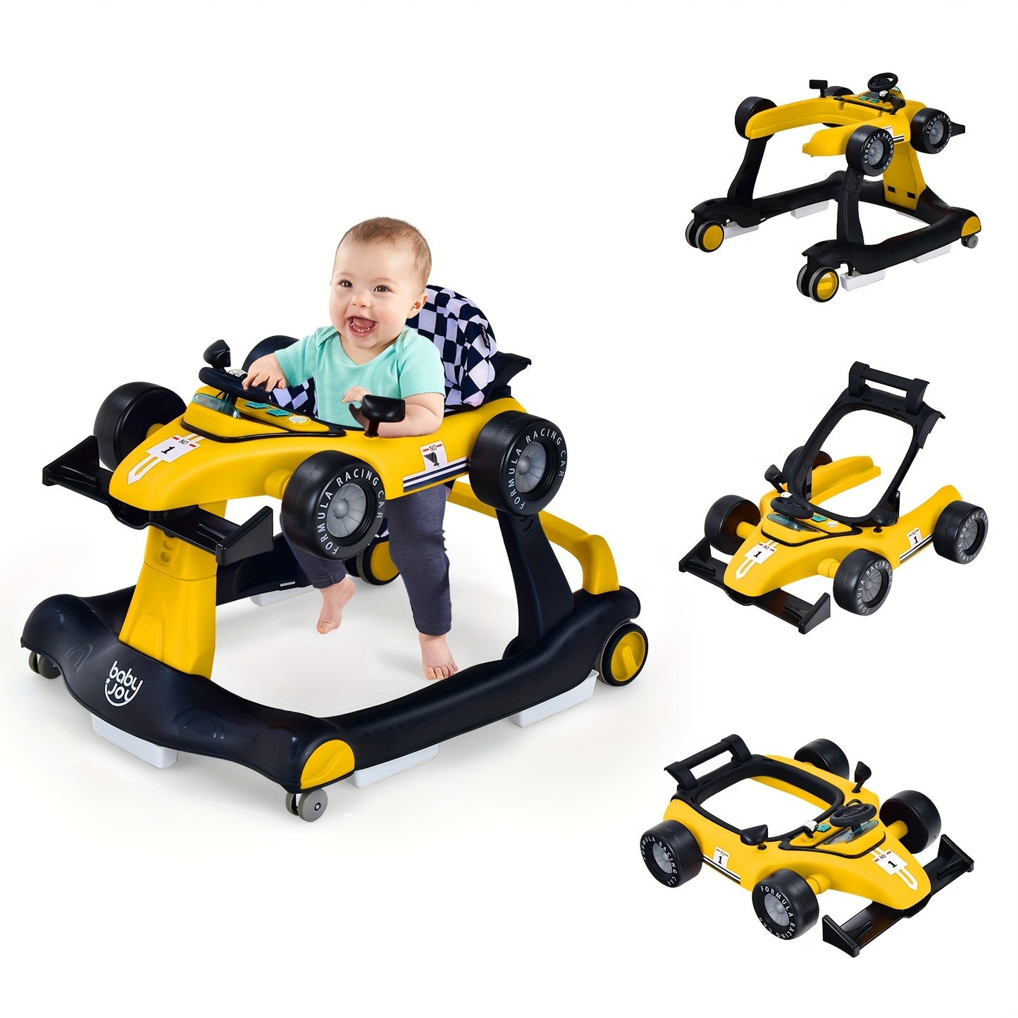 4-In-1 Baby Walker Foldable Activity Push Walker Adjustable Height Blue