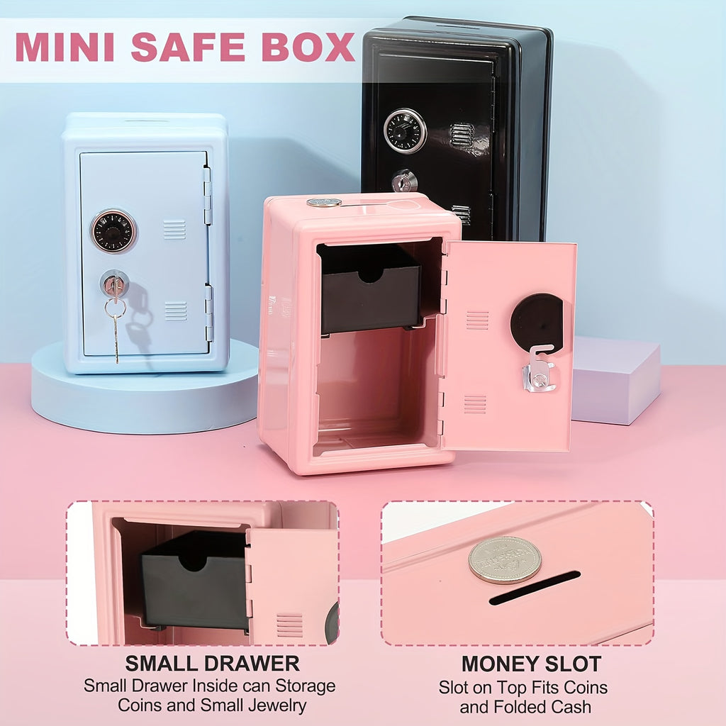 1pc Secure Metal Coin Bank Safe, Save Money Box Cash Storage Box with Key And Combination Lock, Small Money Bank with Removable Drawer, Home/office with Ideal for Back to School, Halloween, Christmas, New Year Gifts