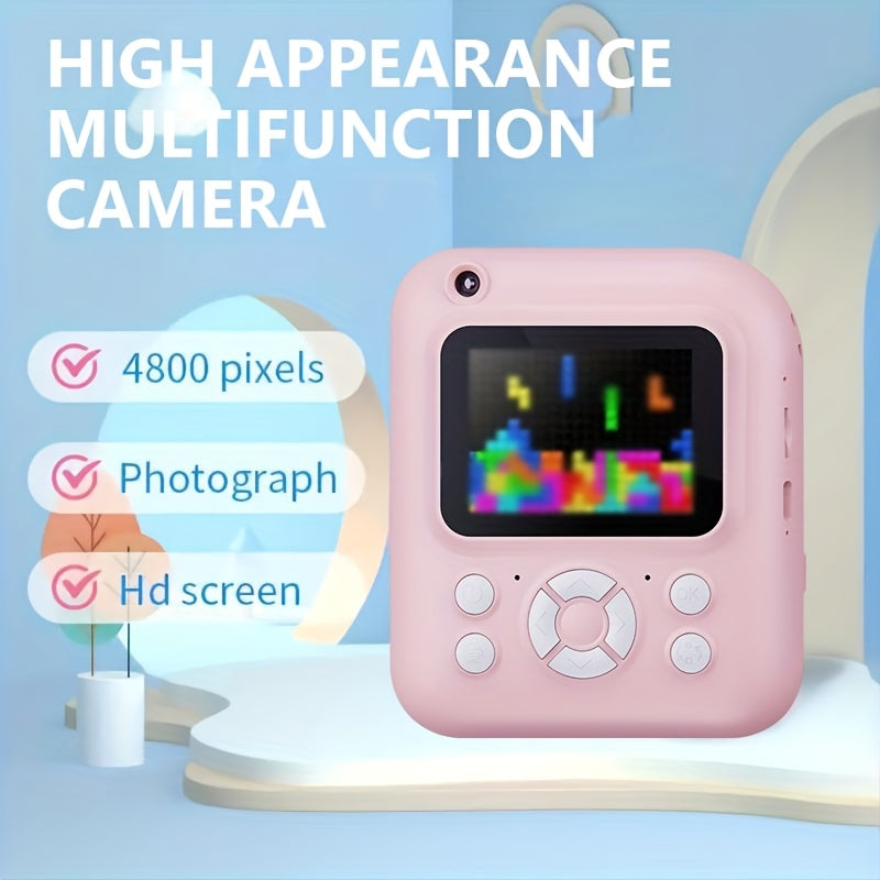 Instant Printer Camera for Kids - Camera Game MP3 3-in-1, Instant Print Photos In 1 Second, Puzzle Games, 10x Digital Zoom, 2.4'' HD Screen, Photography - 32G Card, Card Reader, USB Cable, Lanyard, Print Paper, Storage Bag - Perfect Halloween
