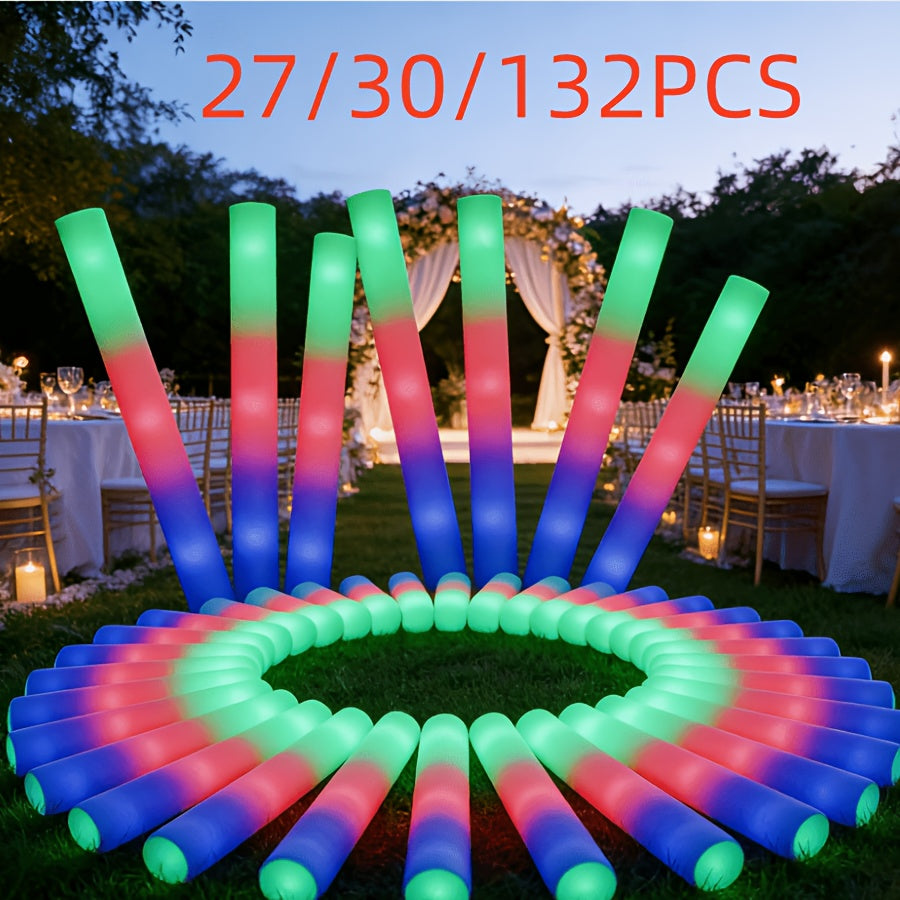 27/30 LED Foam Glow Sticks, Multi-color Flashing, Party Light-up Supplies, Suitable for Weddings, Birthdays, Graduation Seasons, Christmas And Other Parties Or Game Activities, Camping Party Outdoor Lighting Glow Sticks