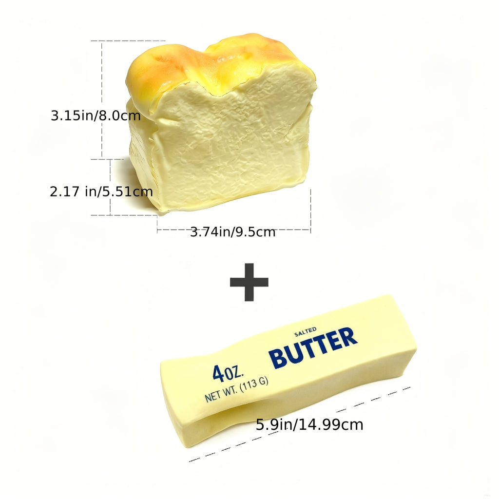 [Bread And Butter Set] 2pcs Slow-Rebound Bread And Butter Set - Custard Bread And Butter Stick, Soft As Real Bread Squeeze Toys, Non-Toxic Desk Decor with Creamy Scent, Cute And Squishy for Anxiety Relief