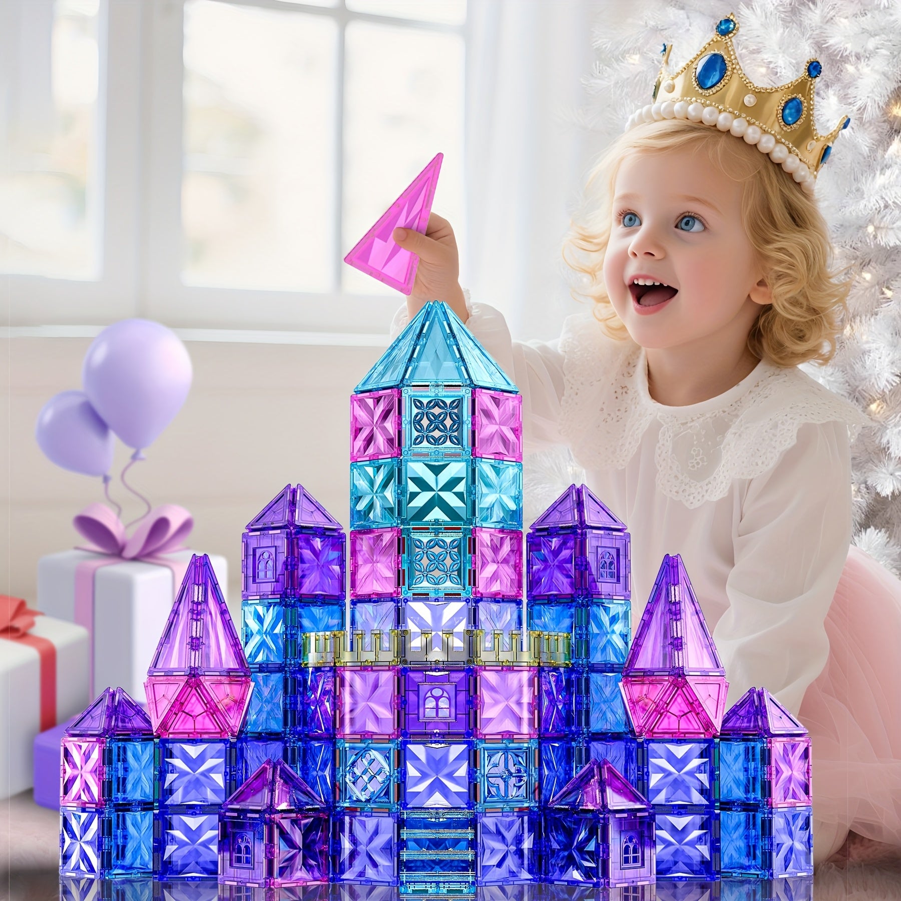 Set of 114pcs Featuring a Diamond Princess Ice Castle Theme, Designed As Puzzle Toys for Kids
